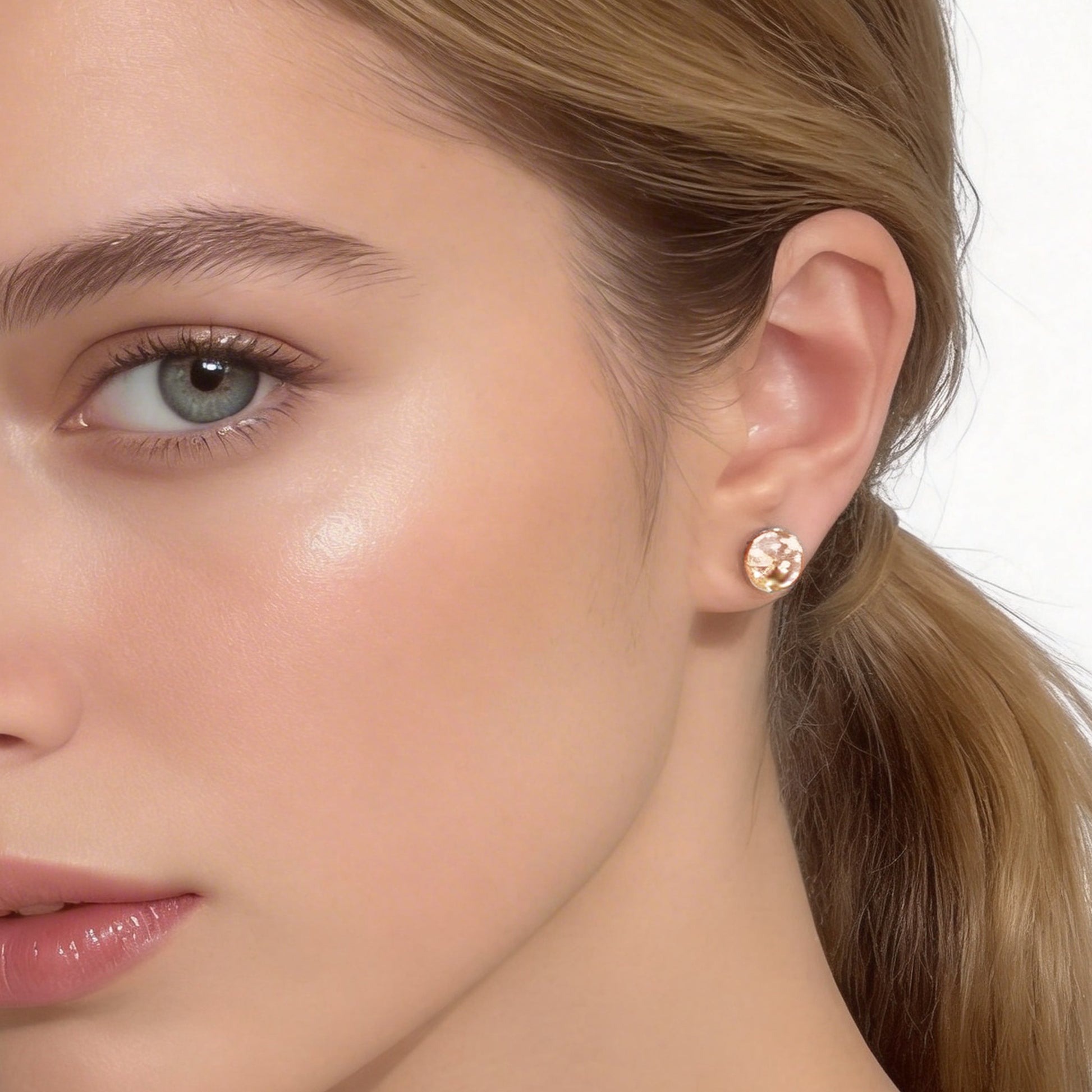 Champagne Crystal Clip-On Stud Earrings for non-pierced ears by SOMIY