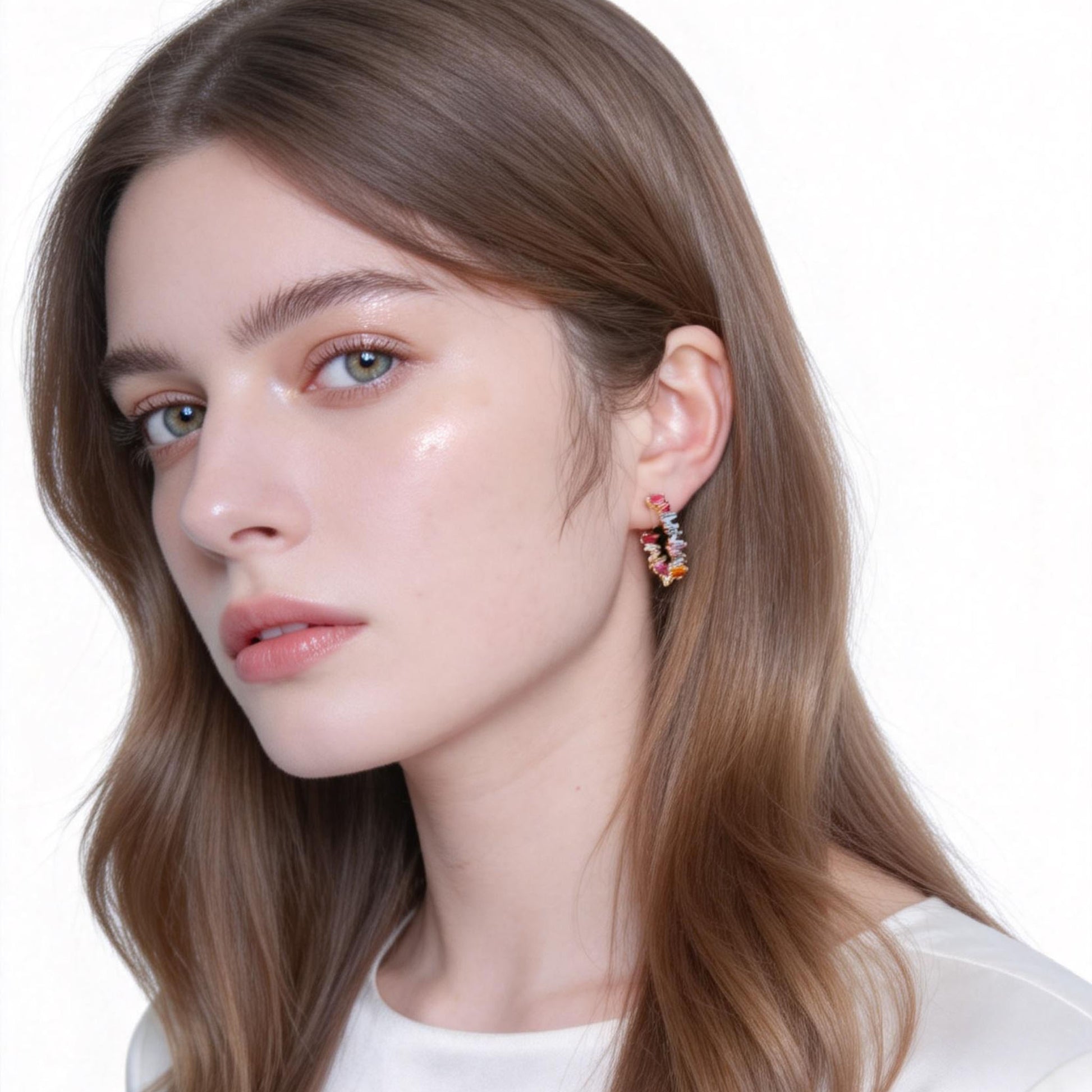 Large Rainbow Diamond-Set Polished Clip-On Stud Earring in 18K gold and silver by SOMIY for non-pierced ears.