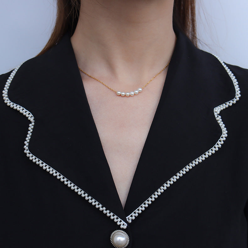 Curved Pearl Bar Necklace
