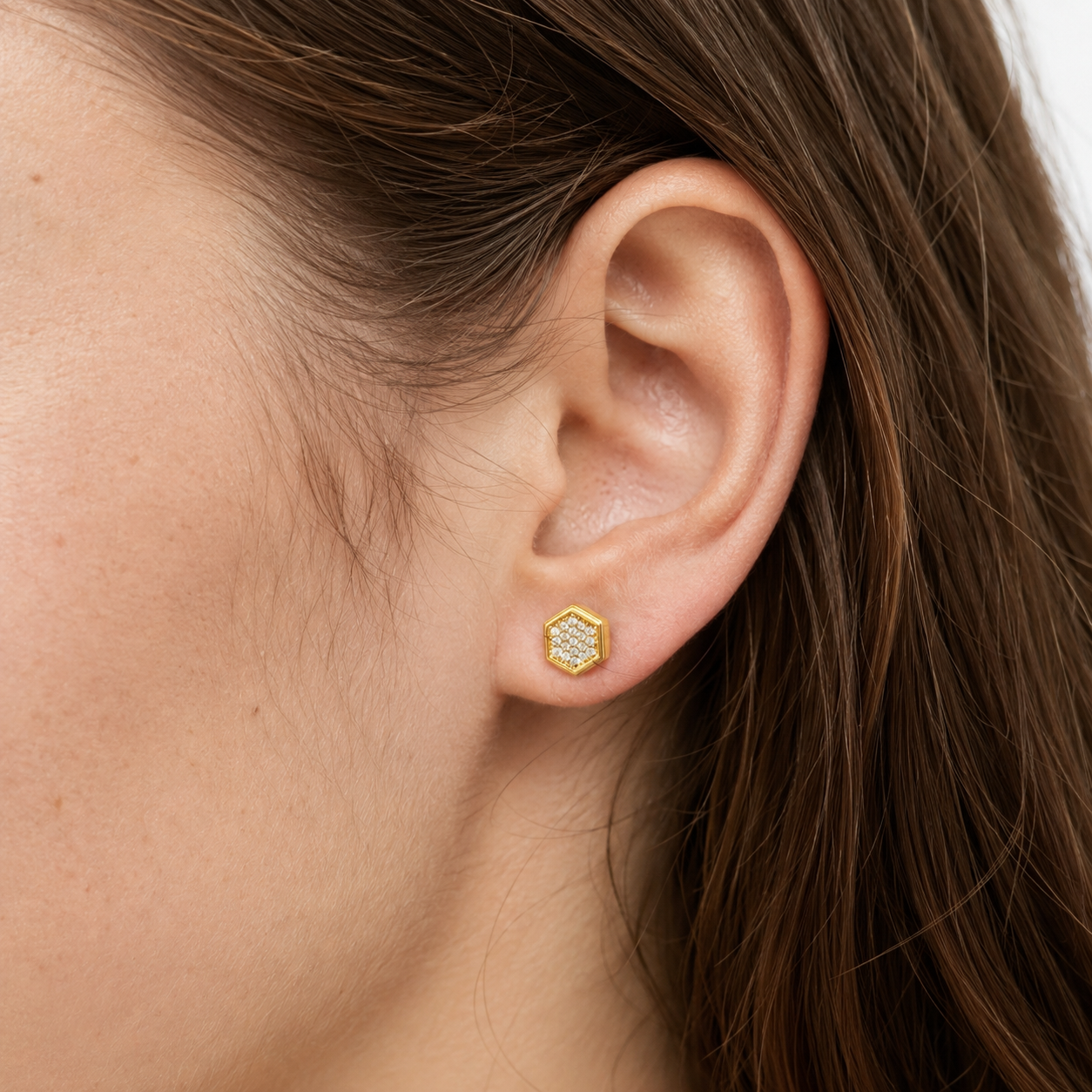 Hexagon Crystal Clip-On Stud Earrings