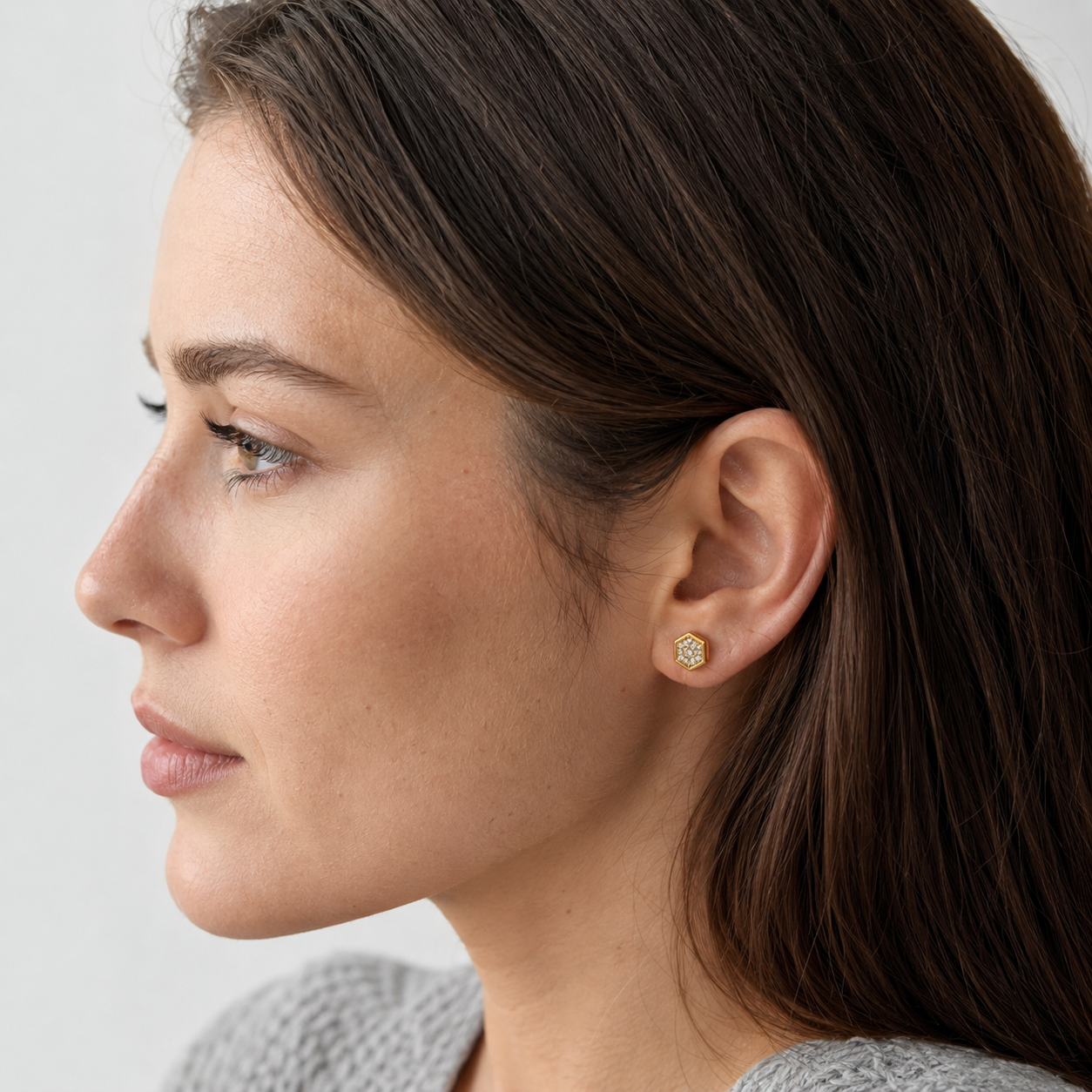 Hexagon Crystal Clip-On Stud Earrings