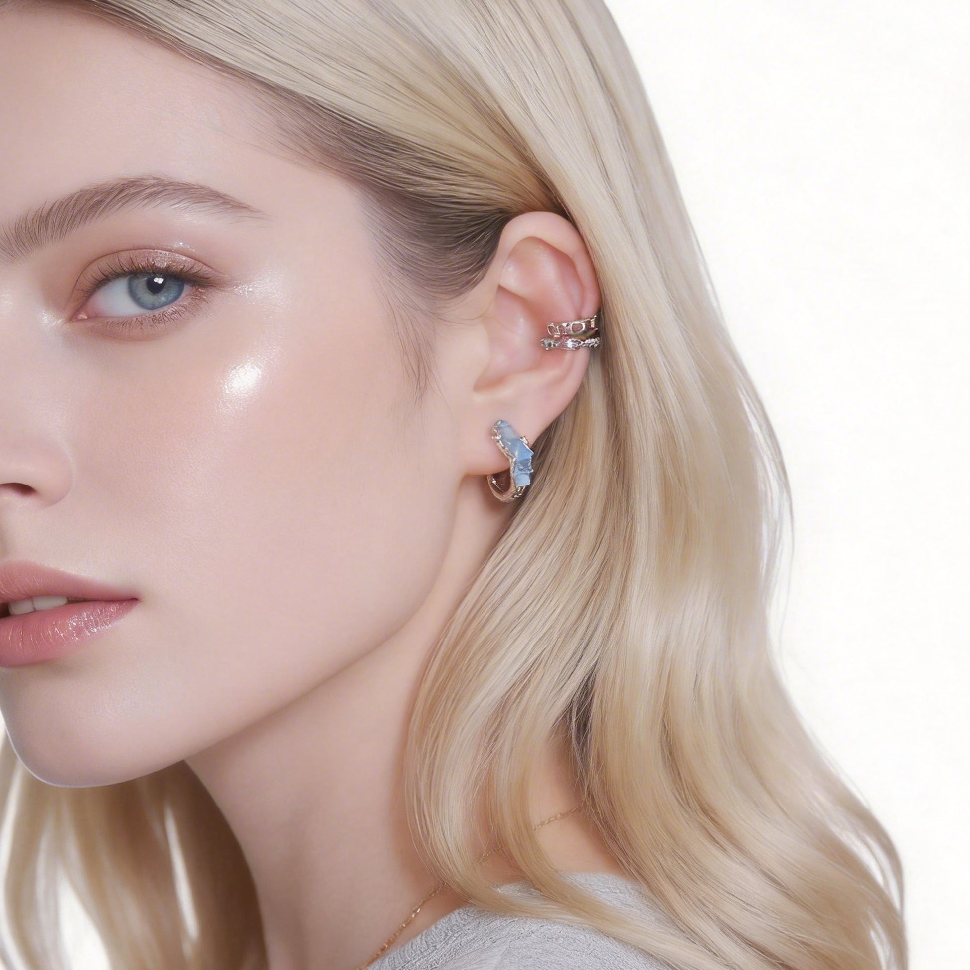 Midi Sparkling Zircon Clip-On Hoop Earrings in silver by SOMIY for non-pierced ears.