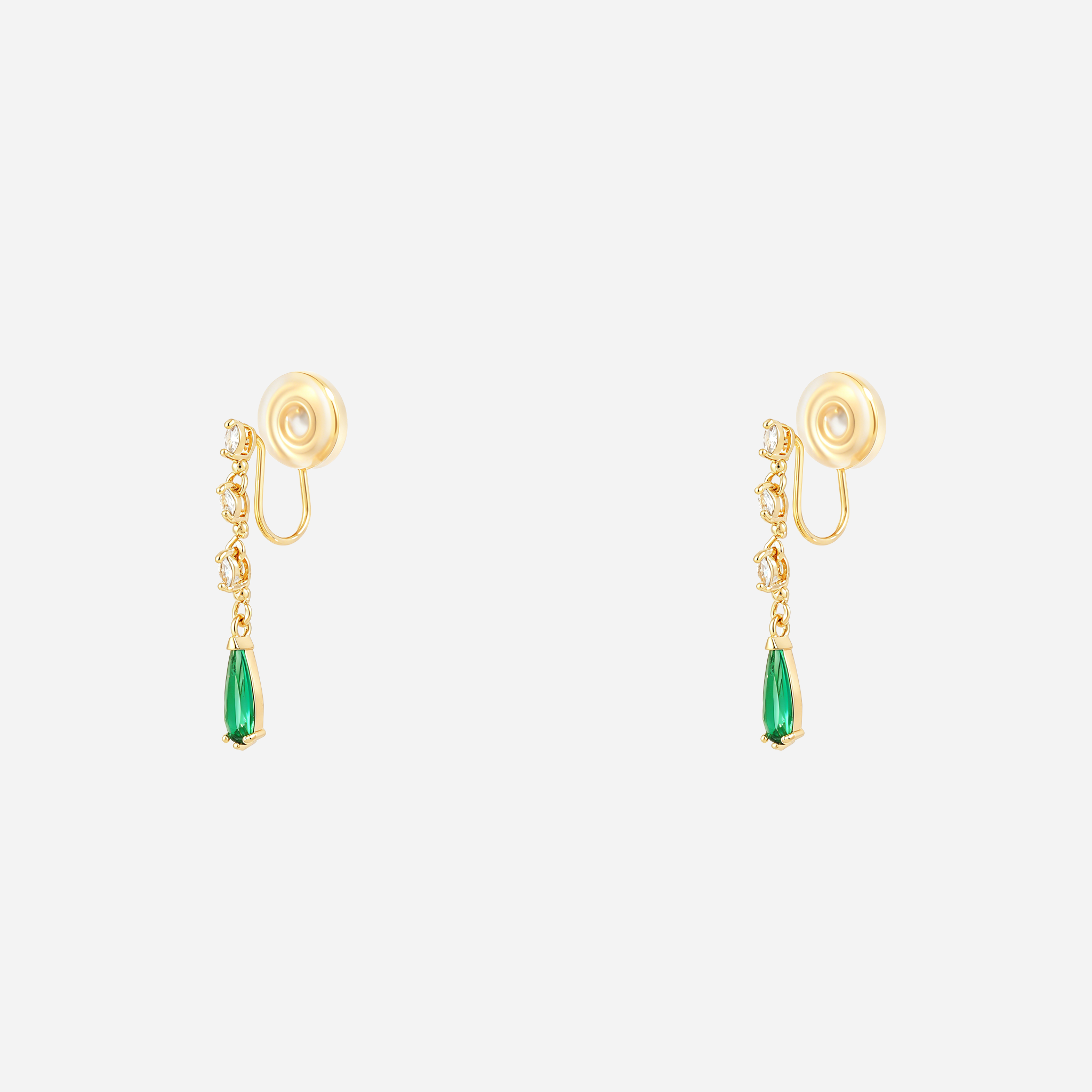 Green Teardrop Diamond Clip-On Dangle Earrings