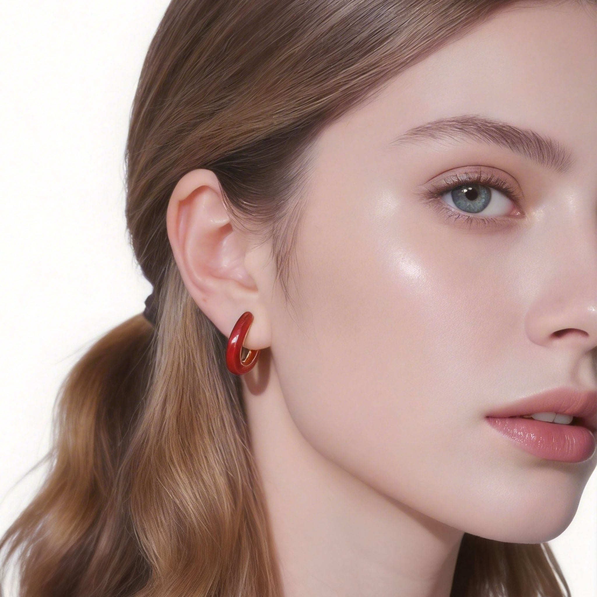 Geometric Textured Clip-On Hoop Earrings in 18K gold plating by SOMIY for non-pierced ears.