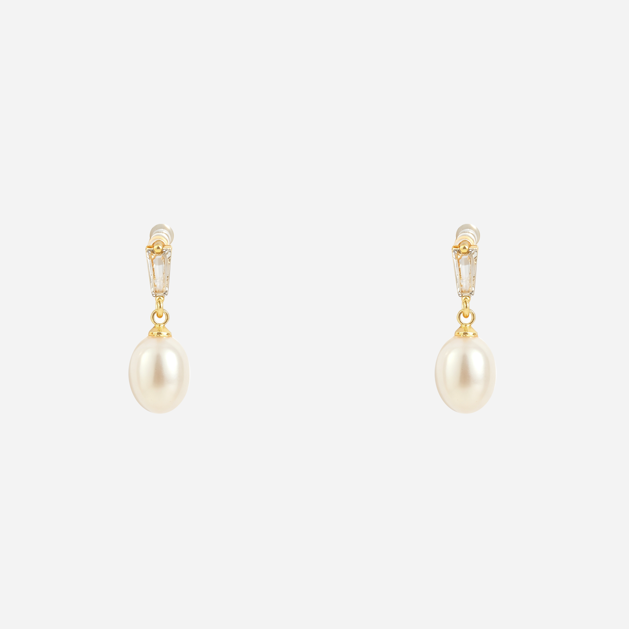 Crystal Bar Pearl Clip-On Drop Earrings