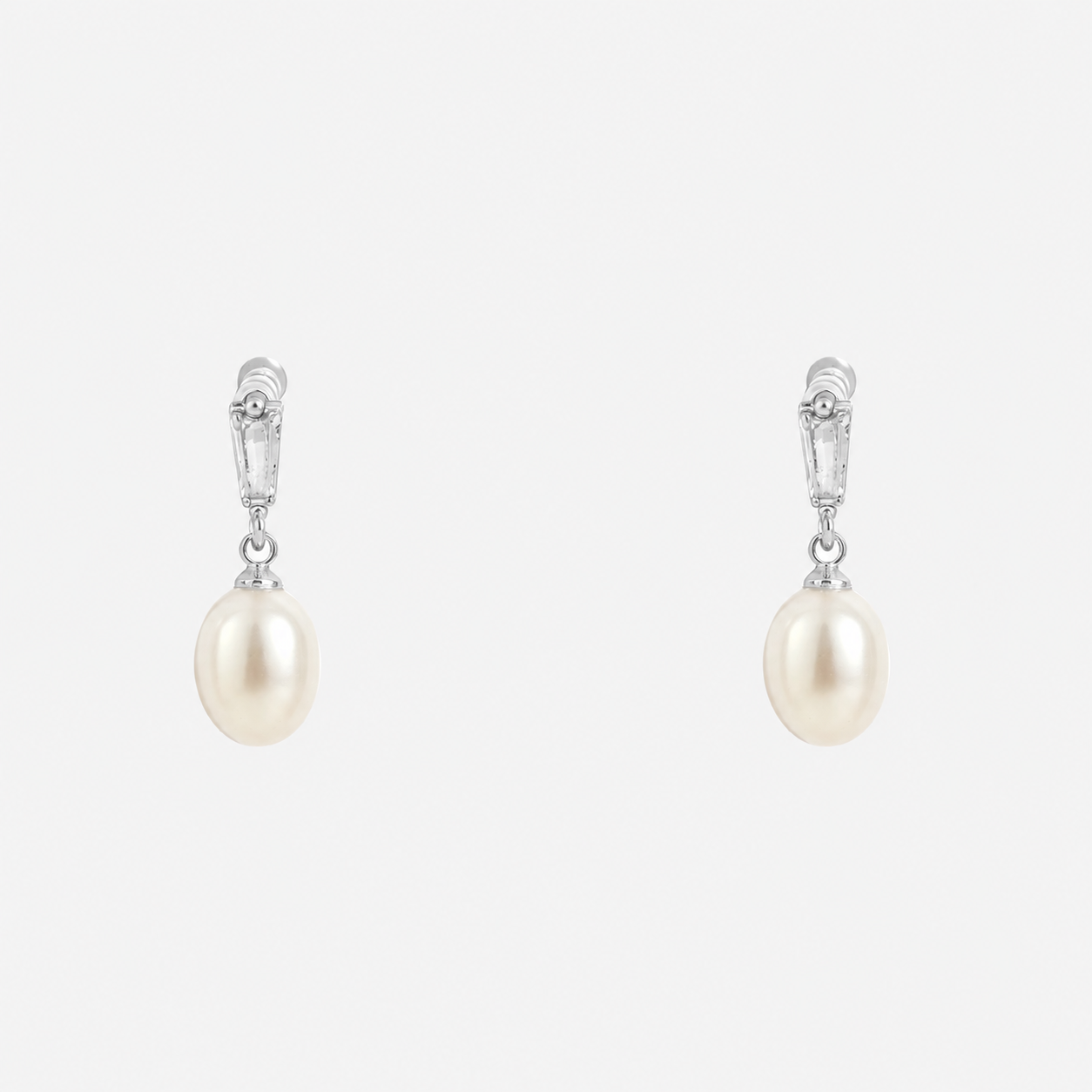 Crystal Bar Pearl Clip-On Drop Earrings