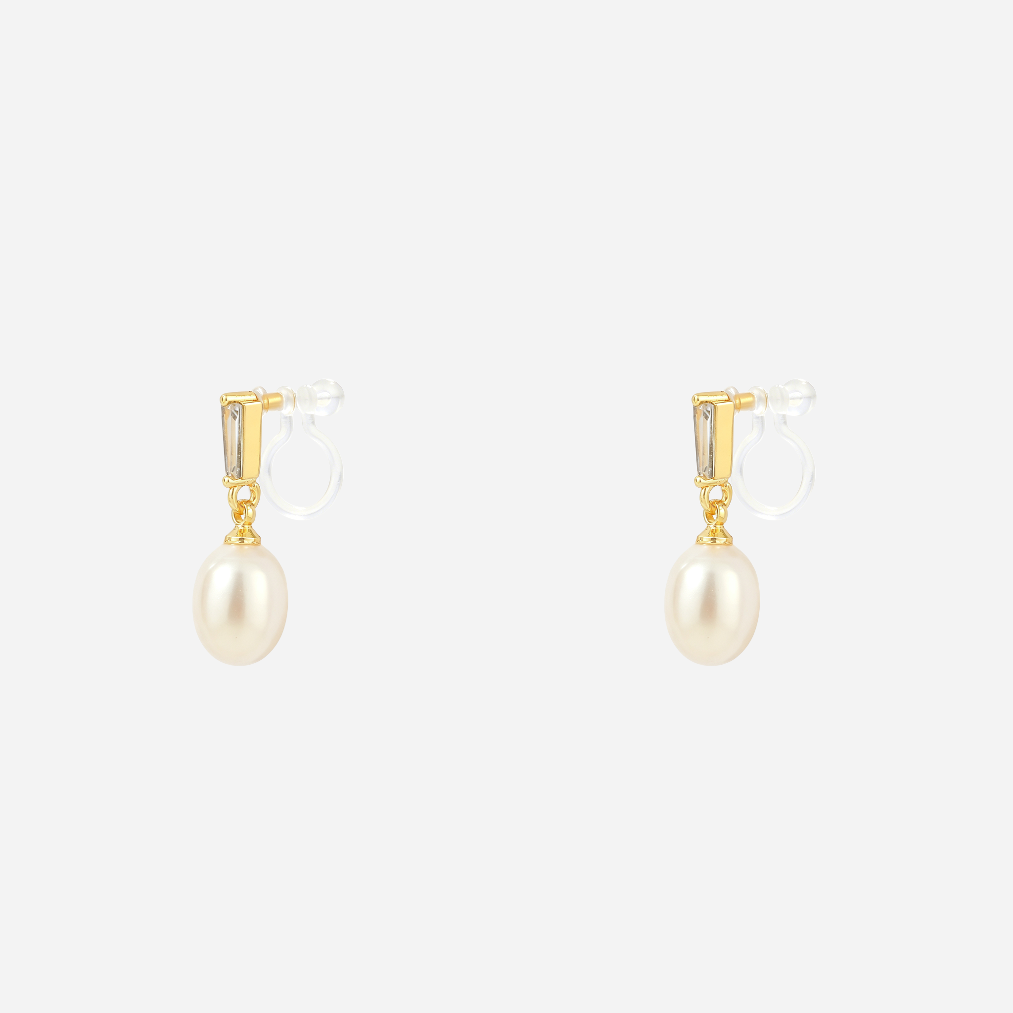 Crystal Bar Pearl Clip-On Drop Earrings
