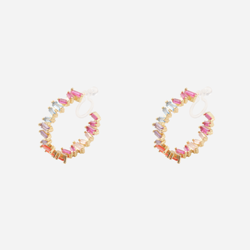 Large Rainbow Diamond-Set Polished Clip-On Stud Earring in 18K gold and silver by SOMIY for non-pierced ears.