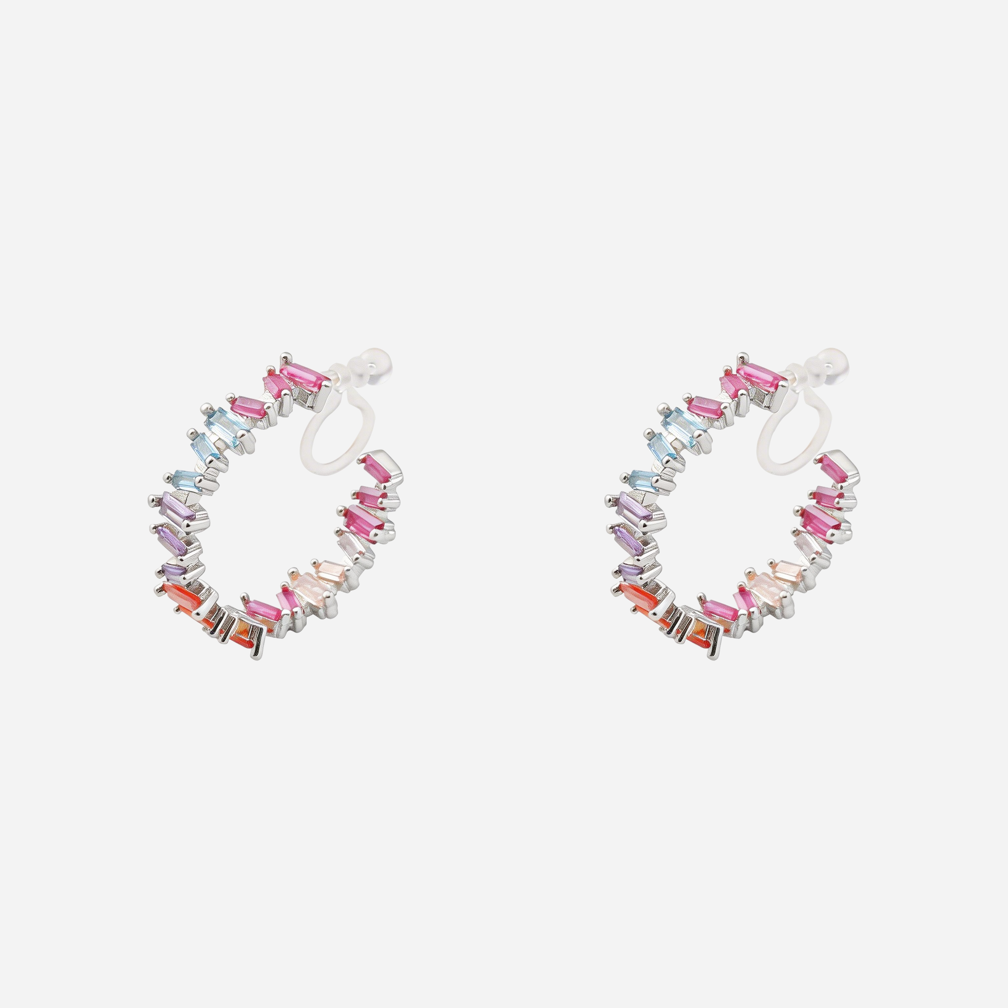 Large Rainbow Diamond-Set Polished Clip-On Stud Earring in 18K gold and silver by SOMIY for non-pierced ears.