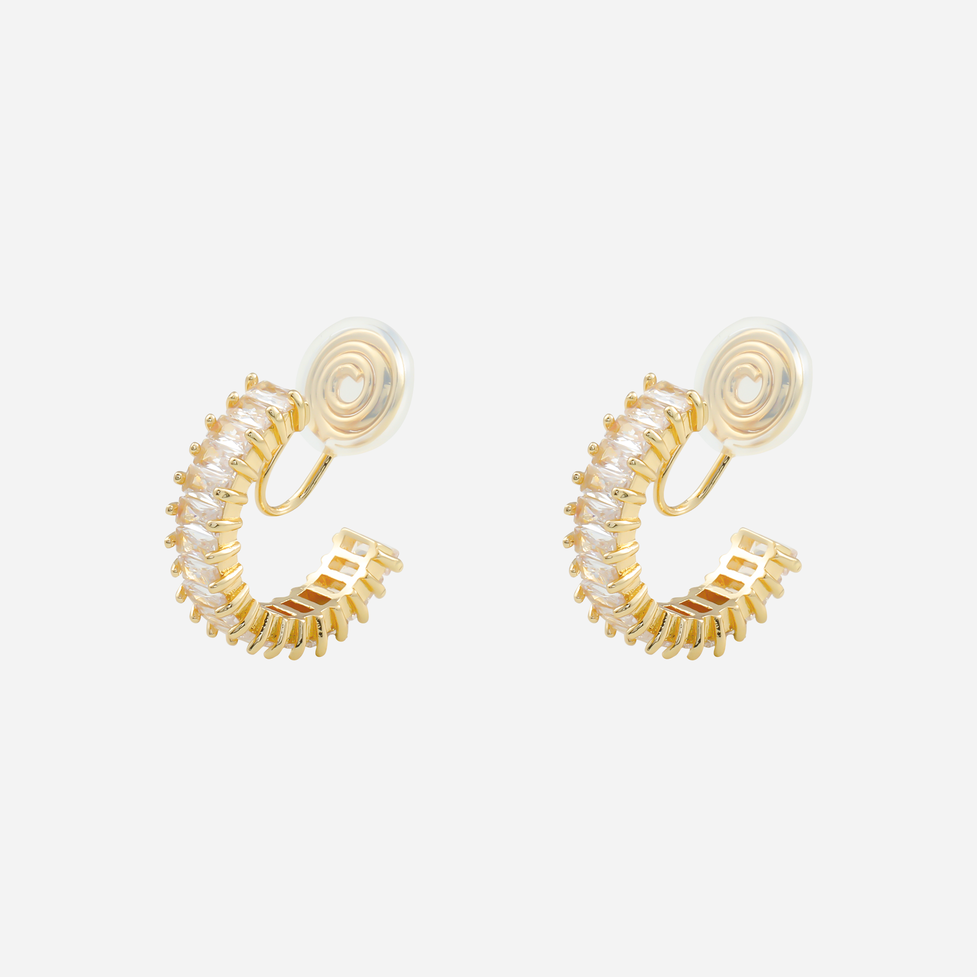 Daily Sparkling Diamond-Set Clip-On Hoop Earrings in 18K gold and silver by SOMIY for non-pierced ears.