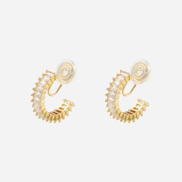 Daily Sparkling Diamond-Set Clip-On Hoop Earrings in 18K gold and silver by SOMIY for non-pierced ears.