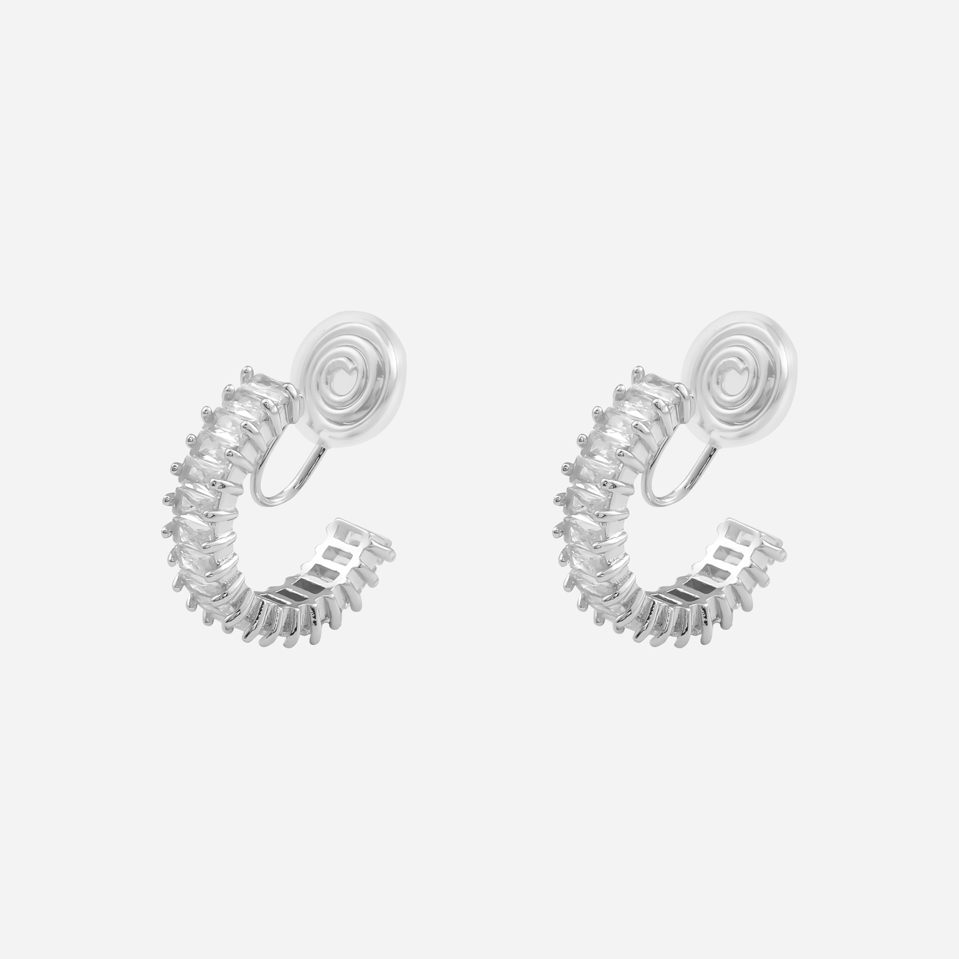 Daily Sparkling Diamond-Set Clip-On Hoop Earrings in 18K gold and silver by SOMIY for non-pierced ears.
