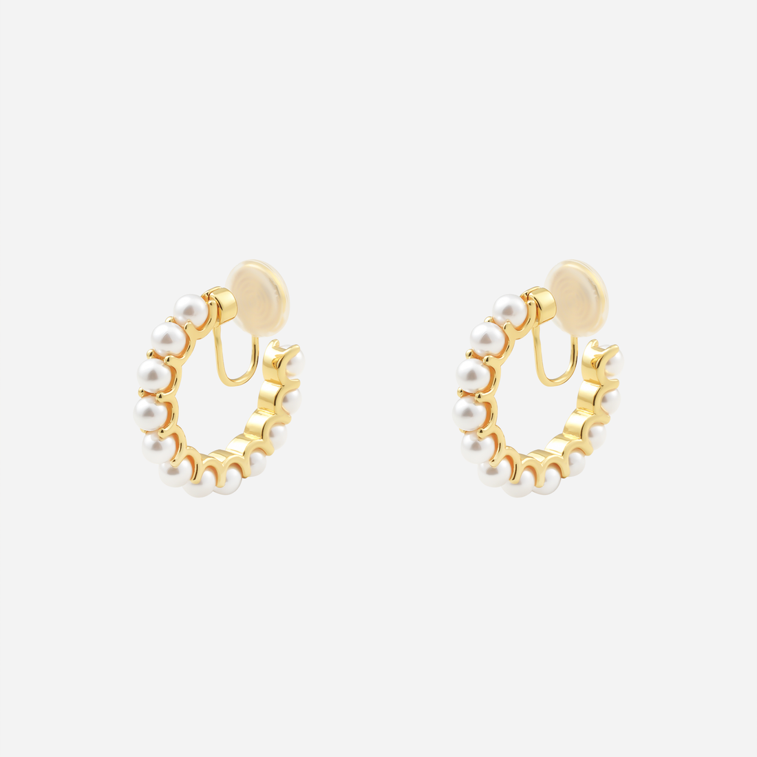 Lustrous Pearl Polished Clip-On Hoop Earrings in 18K gold by SOMIY for non-pierced ears.