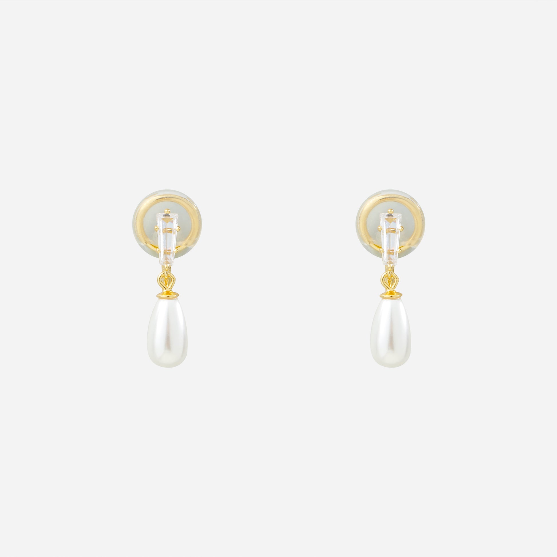 Luminous Pearl & Sparkling Diamond-Set Drop Clip-On Earrings in 18K gold and silver by SOMIY for non-pierced ears.
