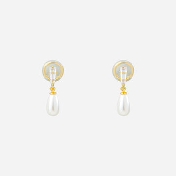 Luminous Pearl & Sparkling Diamond-Set Drop Clip-On Earrings in 18K gold and silver by SOMIY for non-pierced ears.