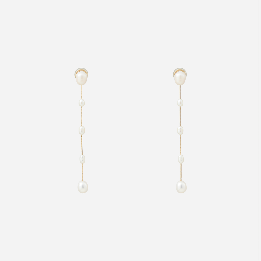 Graceful Long Linear Pearl Dangle Clip-On Earrings in 18K gold and silver by SOMIY for non-pierced ears.