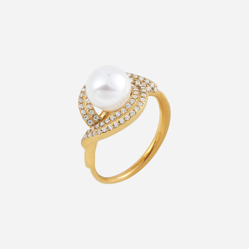 Entwined Pearl & Pavé Zircon Open Ring