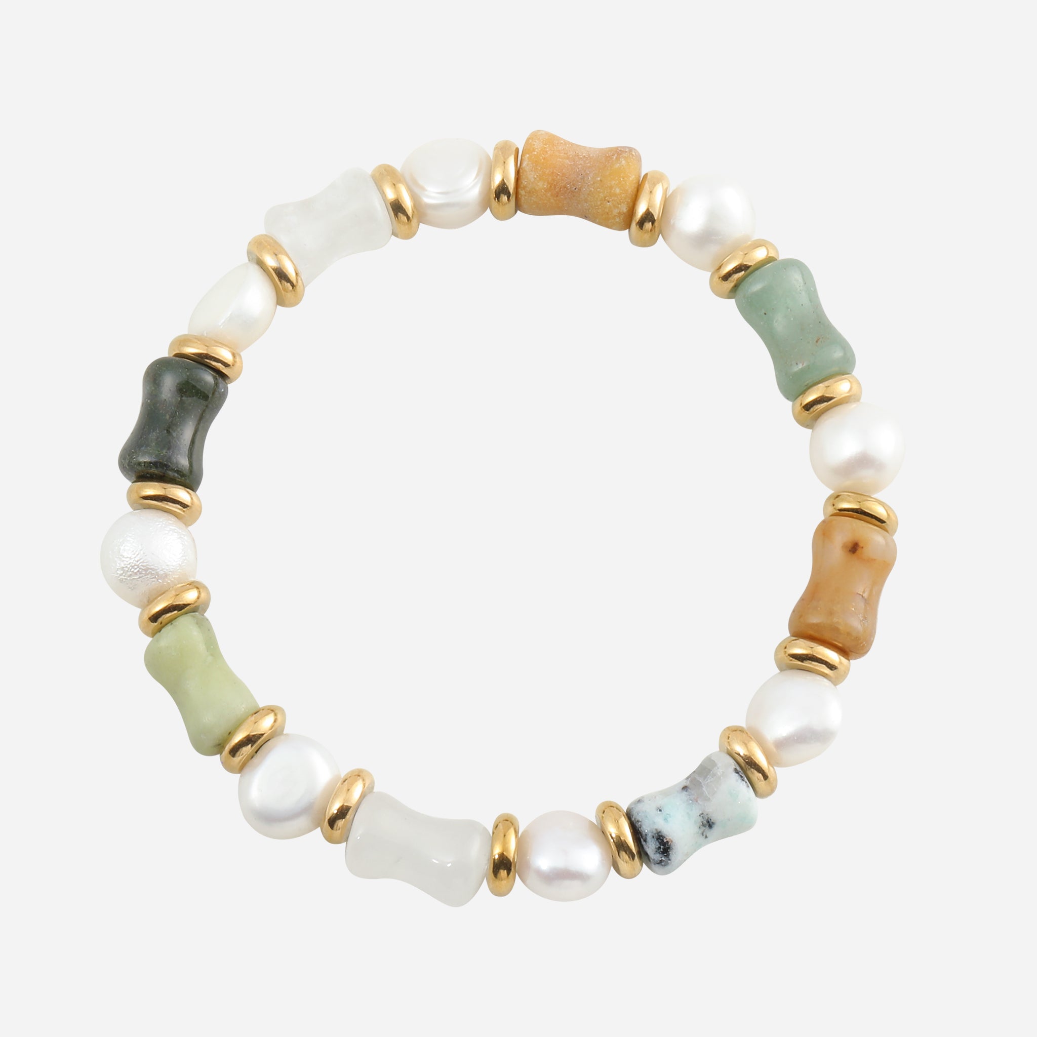 Vibrant Natural Stone & Pearl Elastic Bracelet