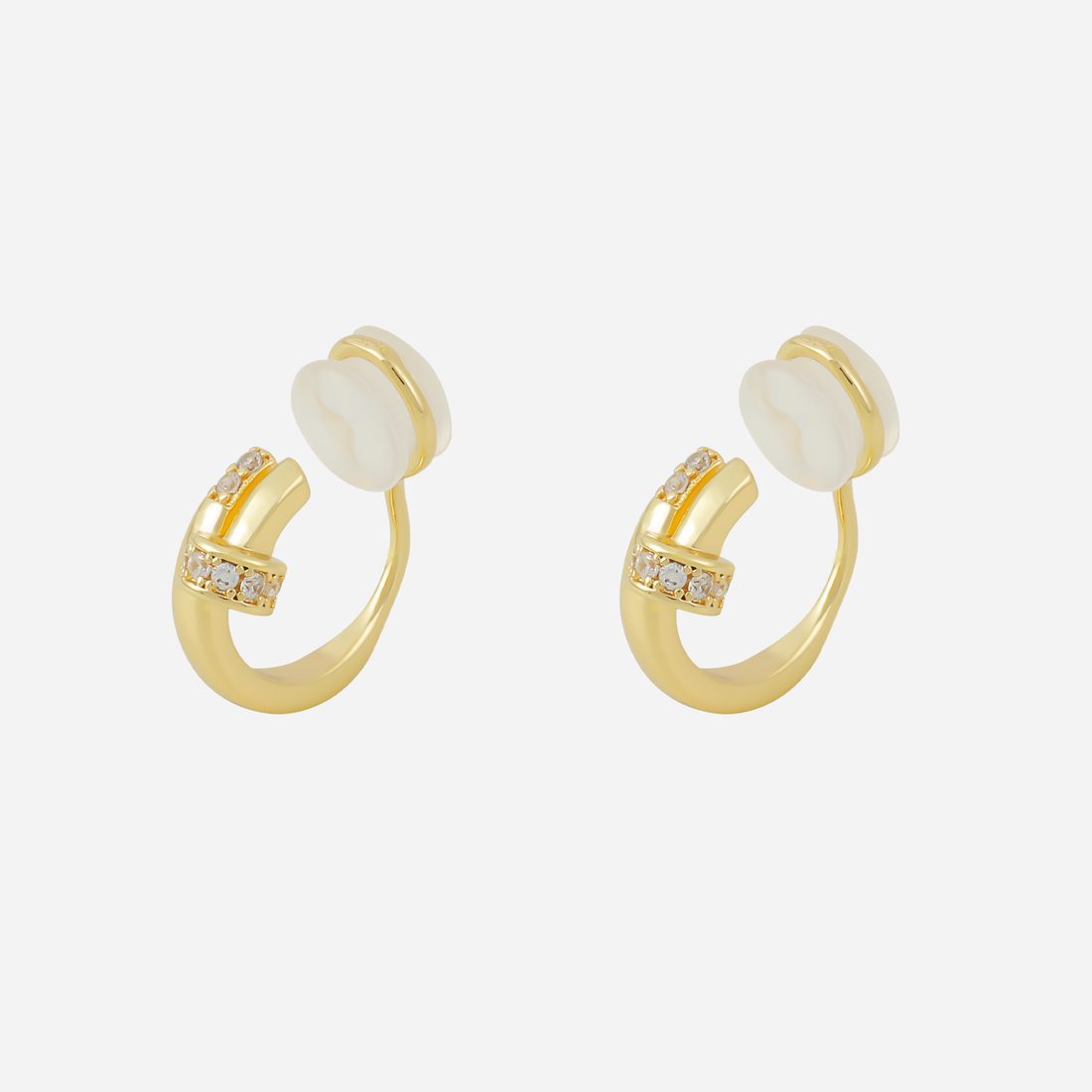 Sparkling Zircon Row Clip-On Hoop Earrings in 18K gold plating by SOMIY.