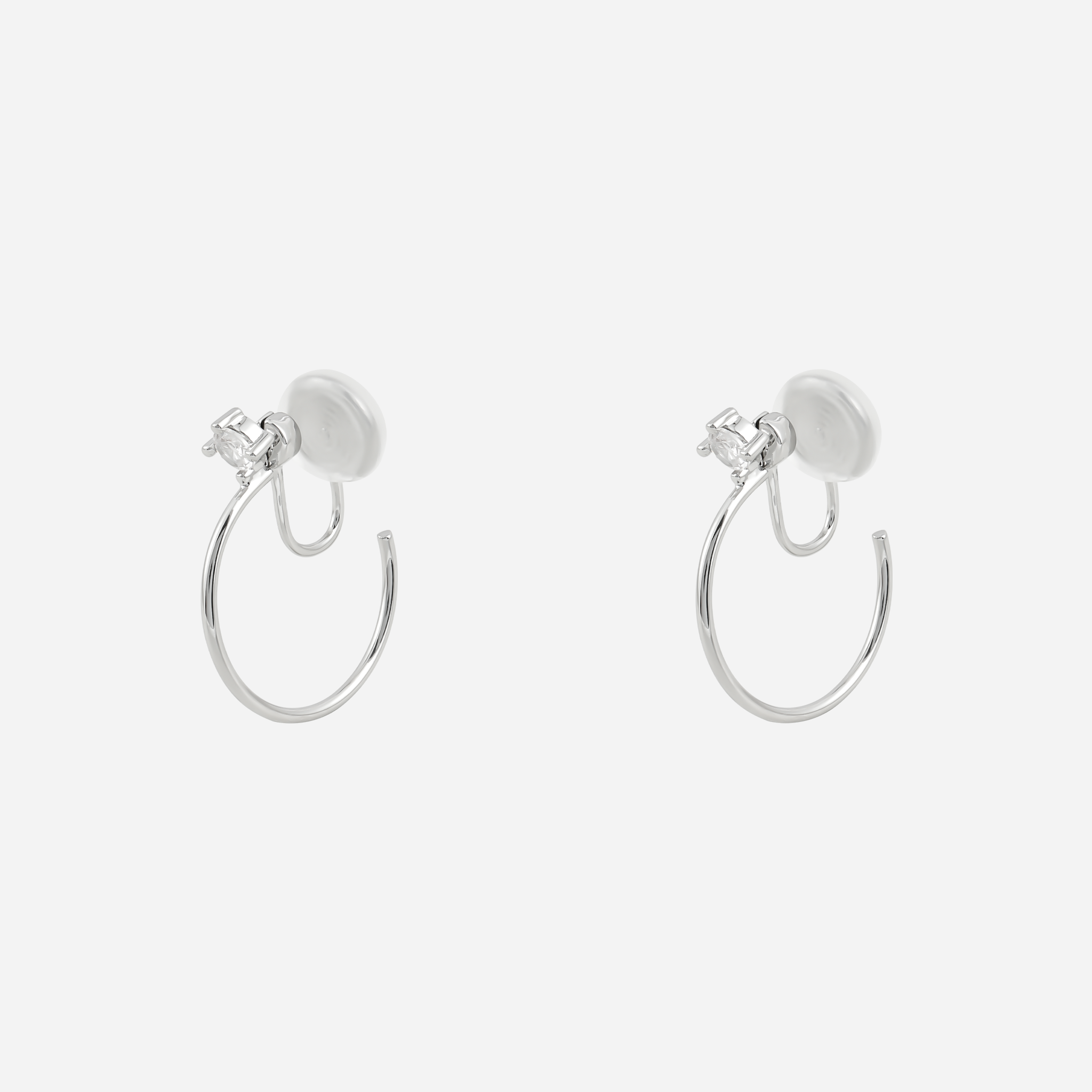 Midi Linear Ridged Clip-On Hoop Earrings in 18K silver plating by SOMIY for non-pierced ears.