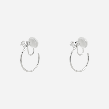 Midi Linear Ridged Clip-On Hoop Earrings in 18K silver plating by SOMIY for non-pierced ears.