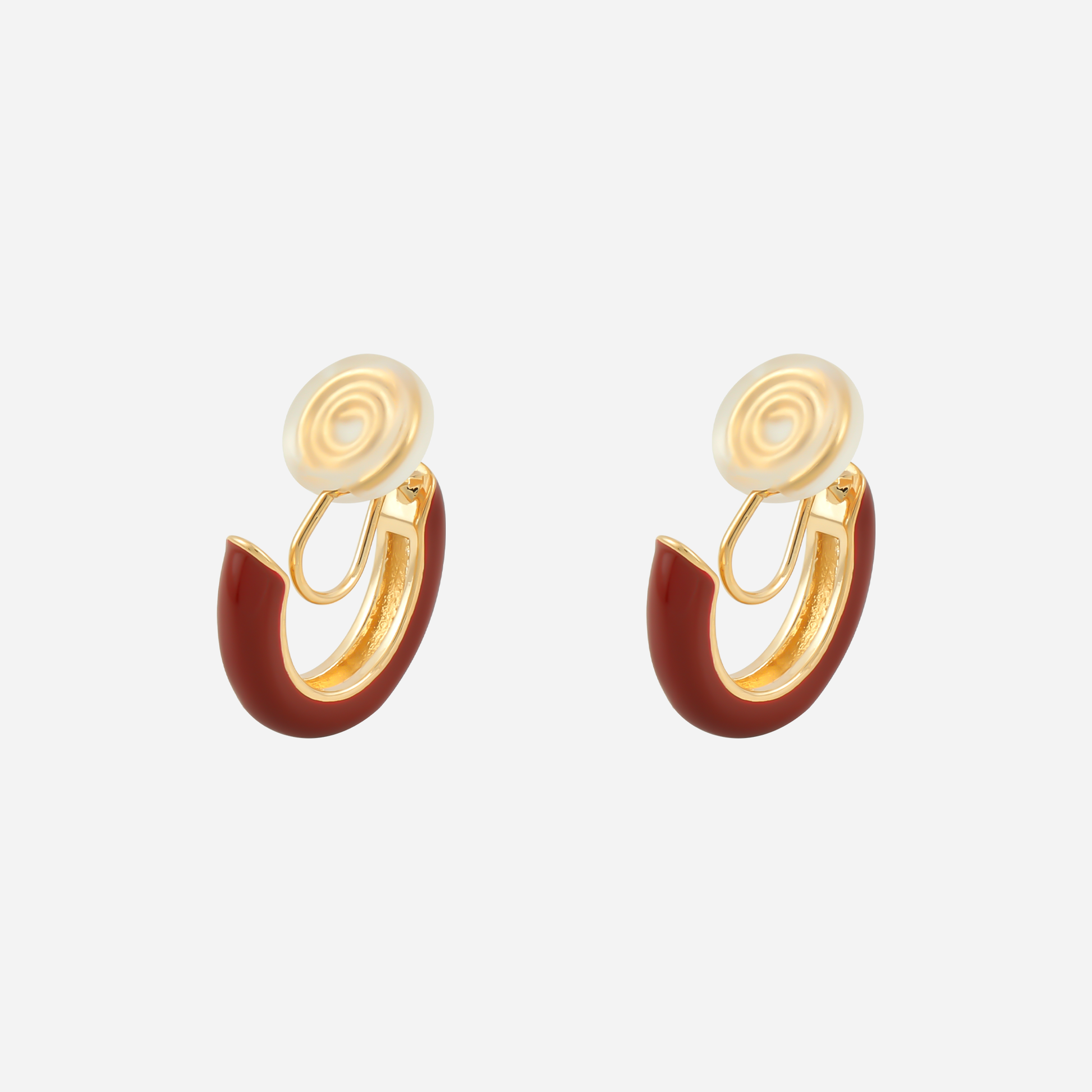 Geometric Textured Clip-On Hoop Earrings in 18K gold plating by SOMIY for non-pierced ears.