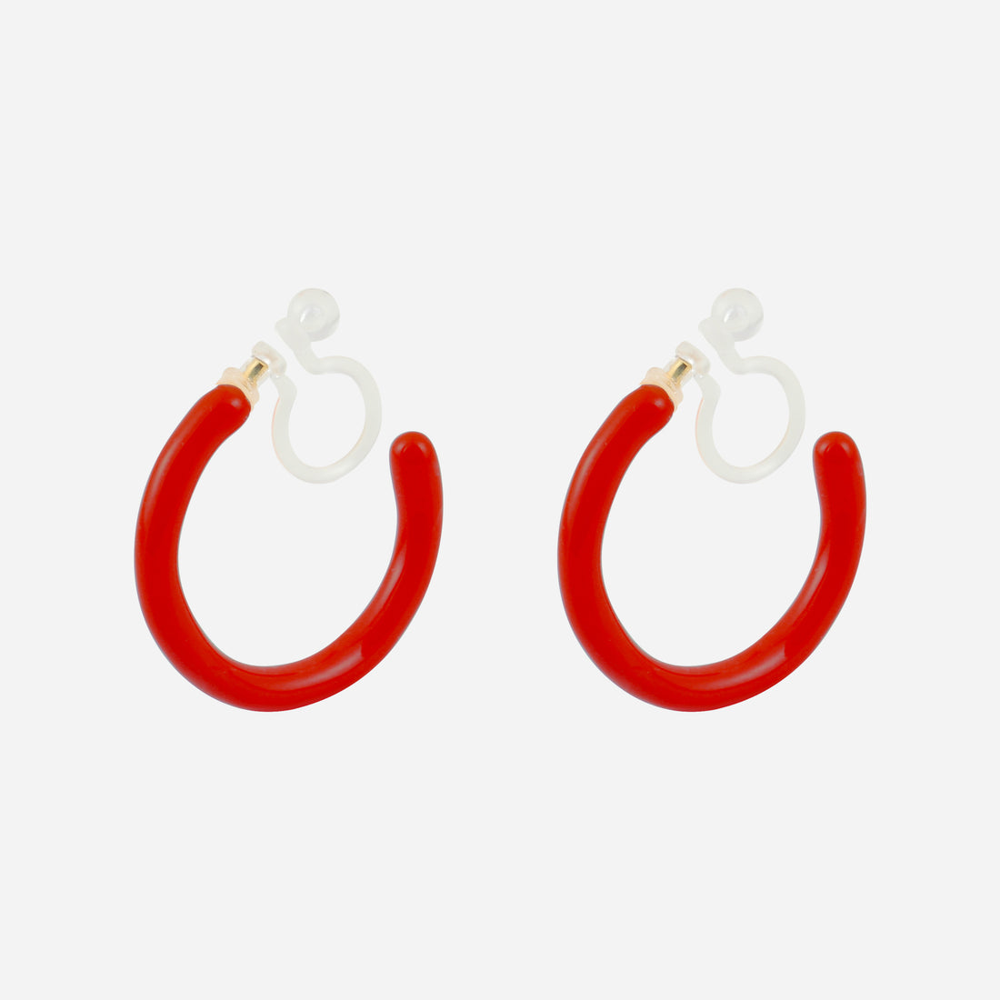 SOMIY red candy tube clip-on hoop earrings with invisible resin clips