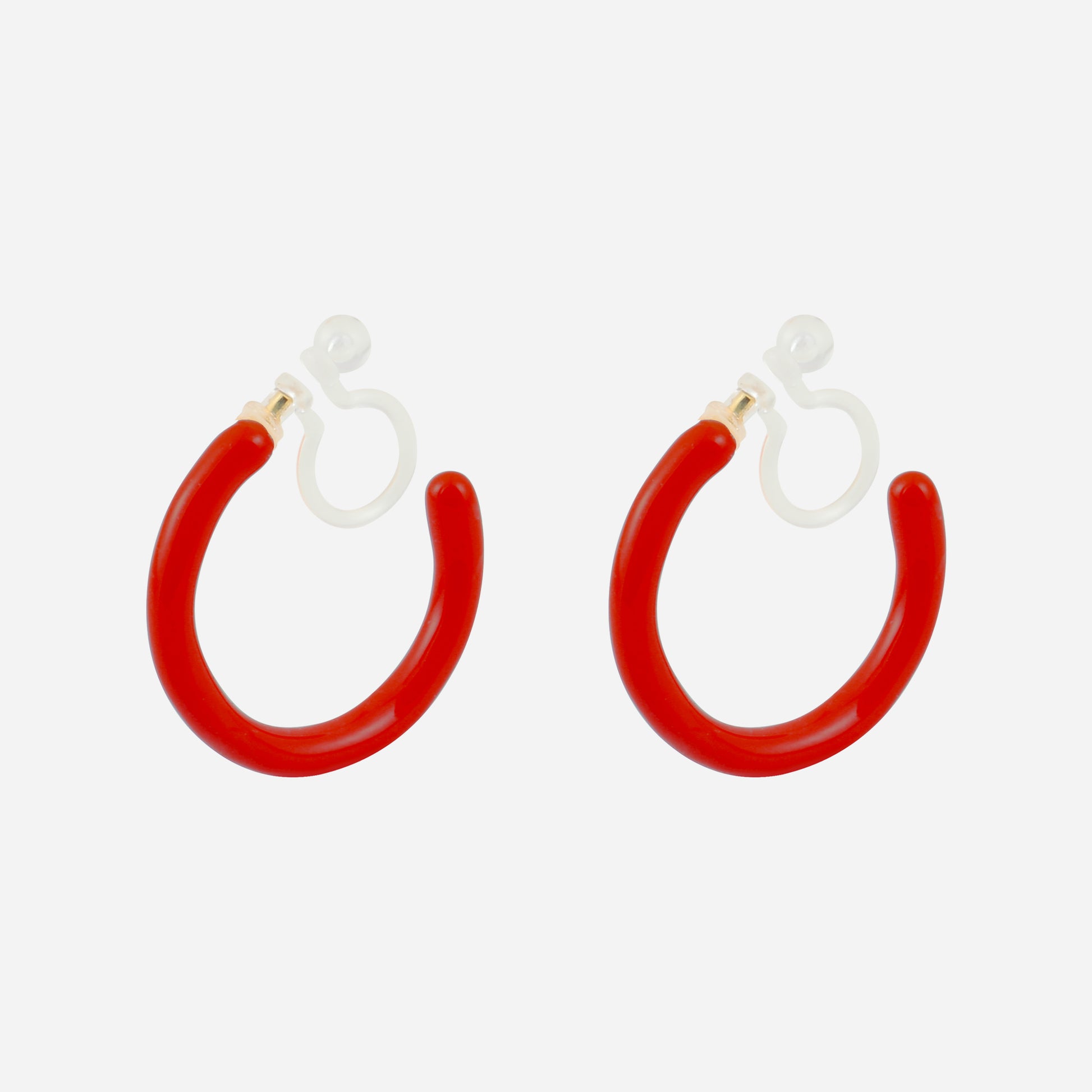 SOMIY red candy tube clip-on hoop earrings with invisible resin clips