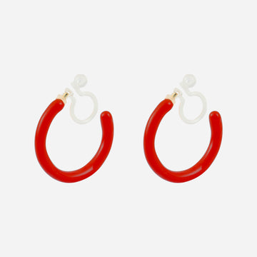 SOMIY red candy tube clip-on hoop earrings with invisible resin clips