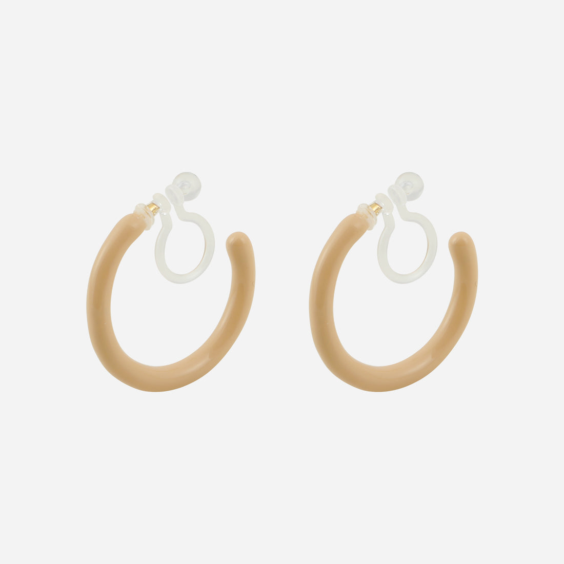 Beige Candy Tube Clip-On Hoop Earrings for non-pierced ears by SOMIY