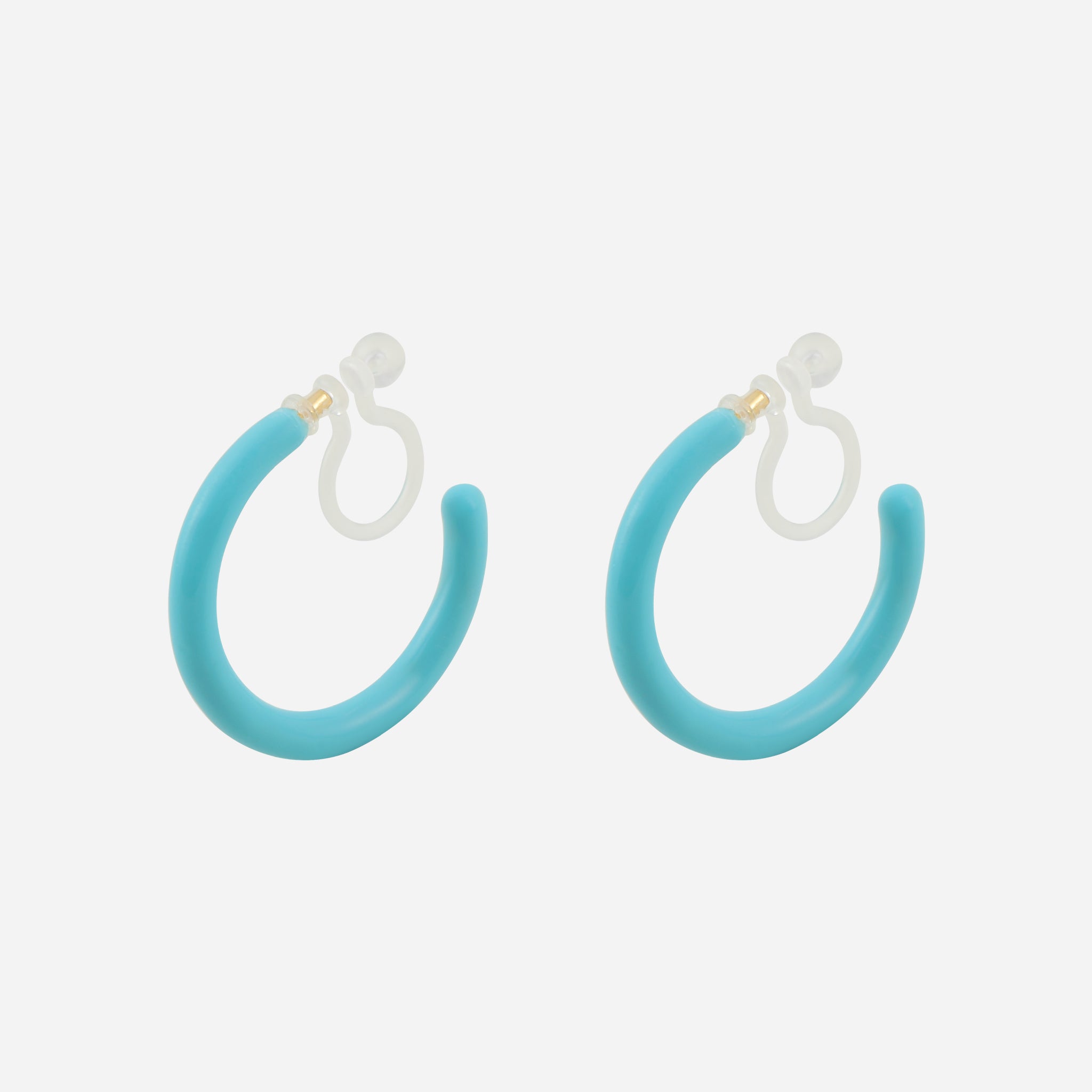 アクアブルー キャンディチューブ クリップオン フープイヤリング