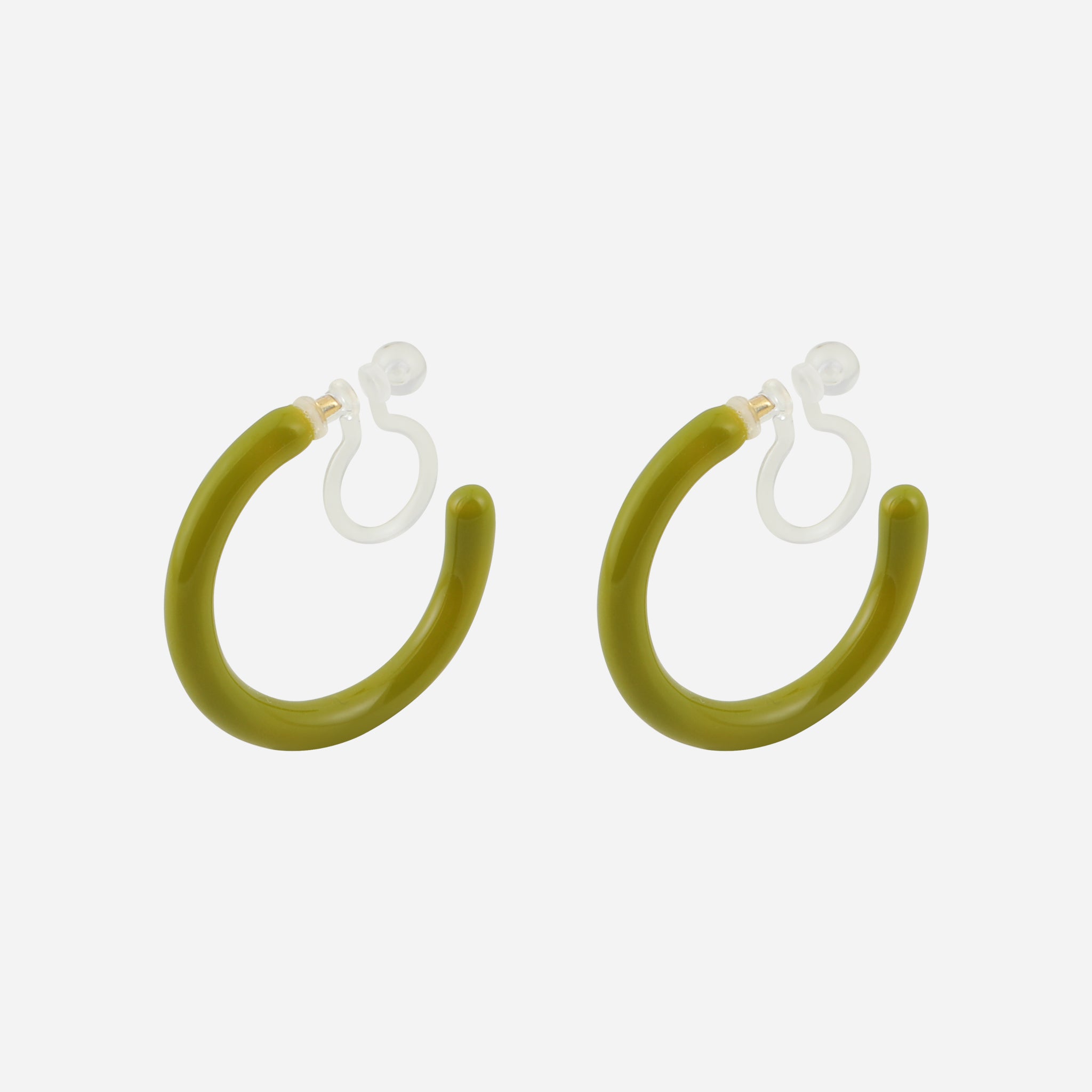 オリーブグリーン キャンディチューブ クリップオン フープイヤリング