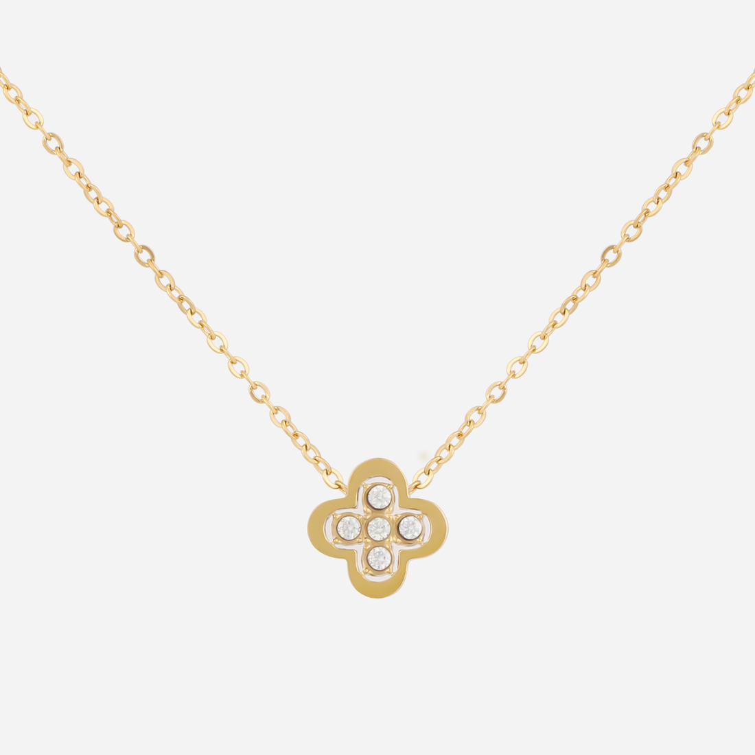 Radiant Four-Leaf Clover Sparkling Diamond-Set Necklace in 18K gold and silver by SOMIY.