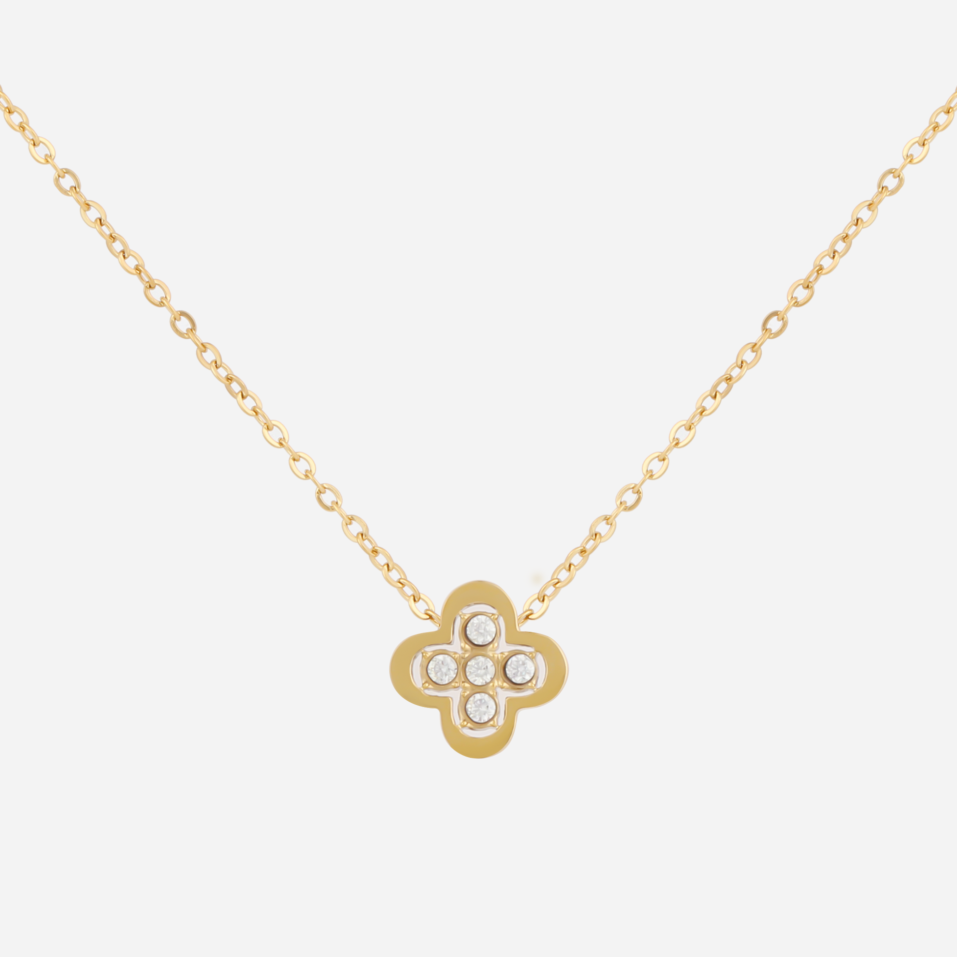 Radiant Four-Leaf Clover Sparkling Diamond-Set Necklace in 18K gold and silver by SOMIY.