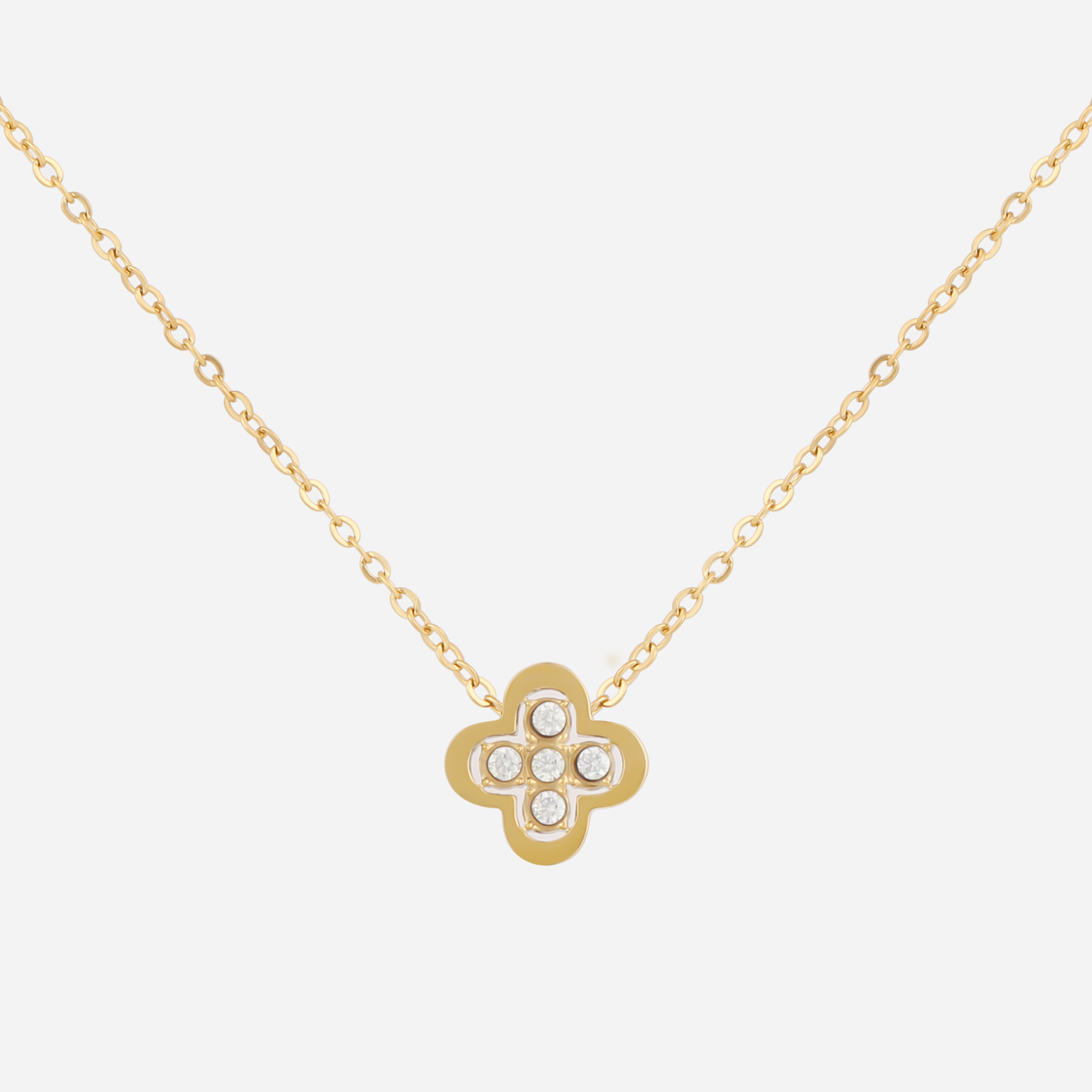 Radiant Four-Leaf Clover Sparkling Diamond-Set Necklace in 18K gold and silver by SOMIY.