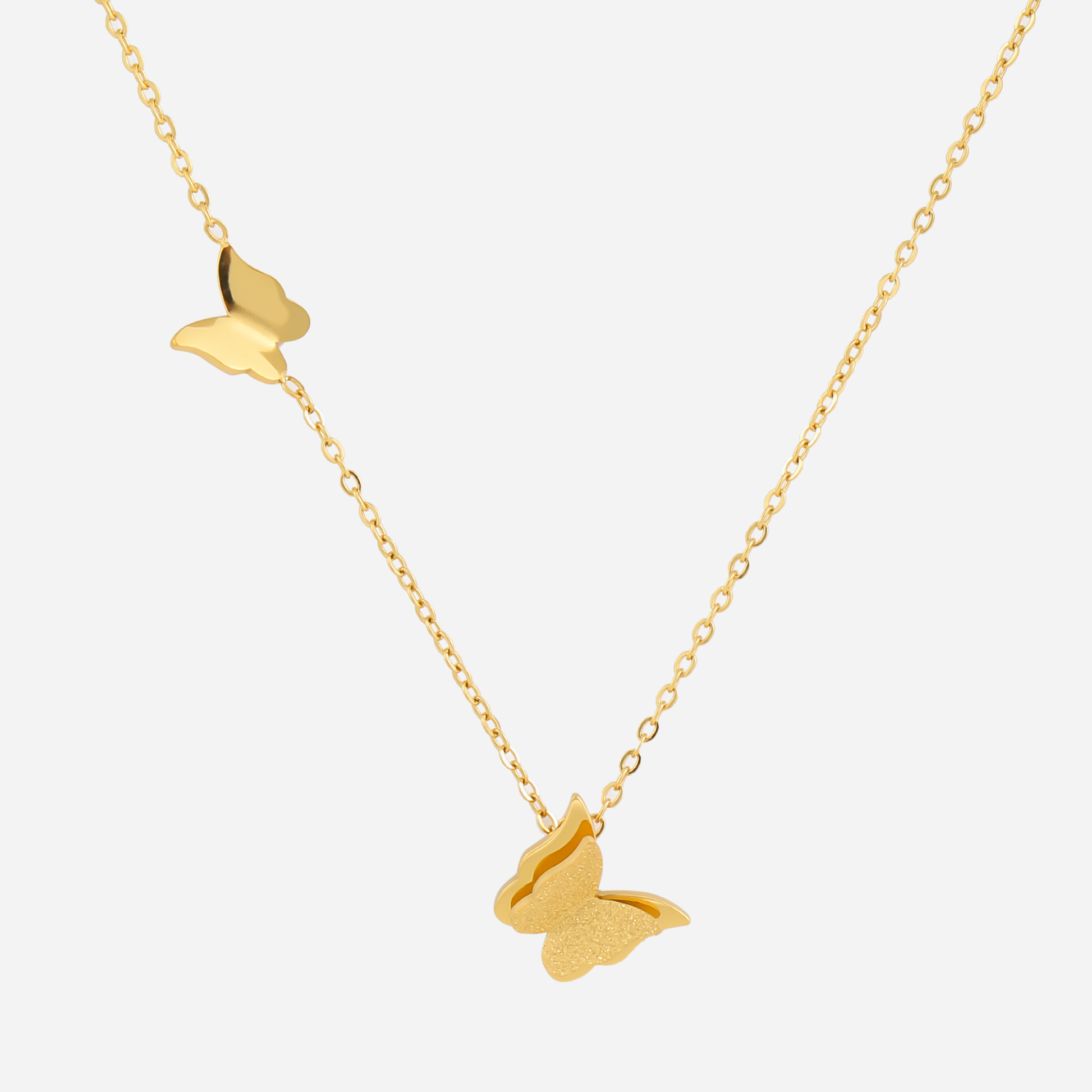 Graceful Butterfly Polished Pendant Necklace in 18K gold and silver by SOMIY.