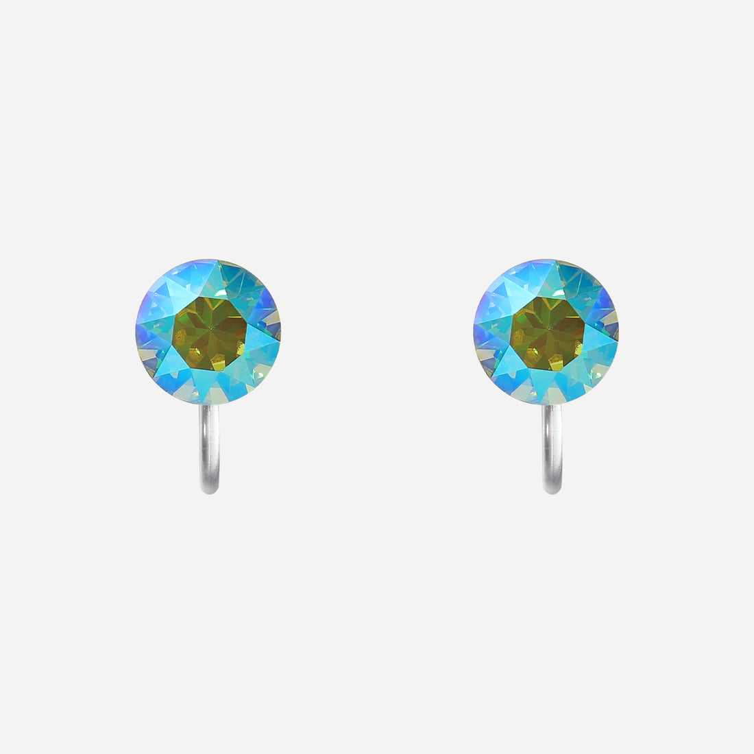 Aurora Blue Crystal Clip-On Stud Earrings for non-pierced ears by SOMIY