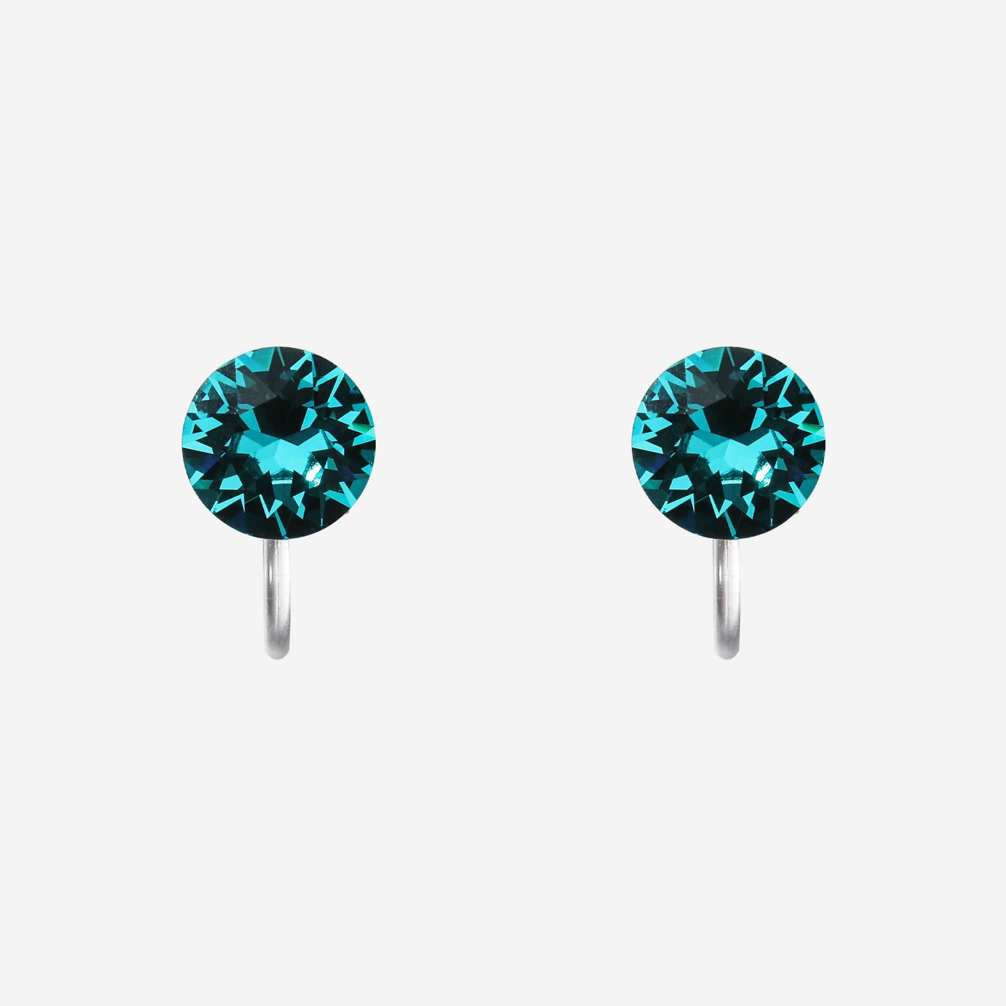 Teal Blue Crystal Clip-On Stud Earrings for non-pierced ears by SOMIY