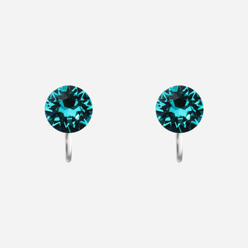 Teal Blue Crystal Clip-On Stud Earrings for non-pierced ears by SOMIY