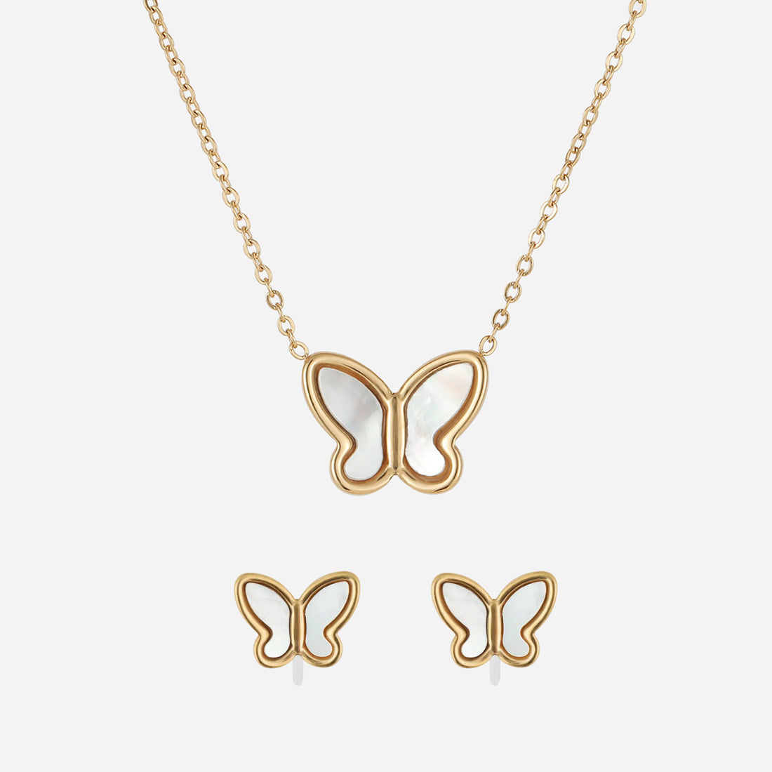 White Flow Butterfly Set (Clip-On Earrings&Necklace) - SOMIY