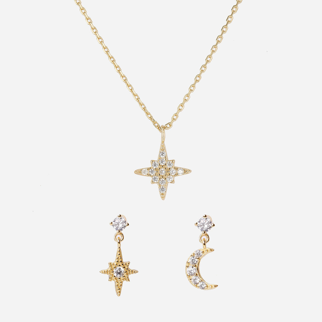 Diamond Star & Moon Set (Clip-On Earrings&Necklace) - SOMIY