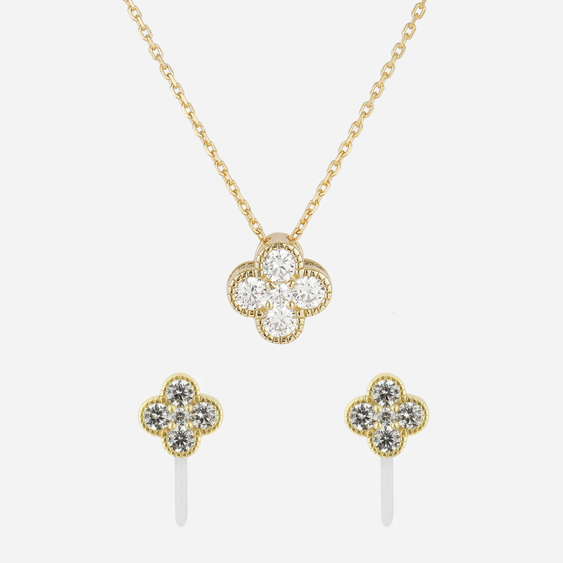 Four Leaf Clover Diamond Set (Clip-On Earrings&Necklace) - SOMIY