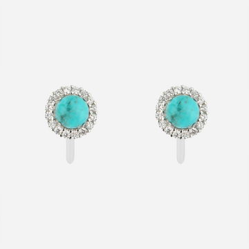 Pendientes de clip con diamantes y turquesa-Plata