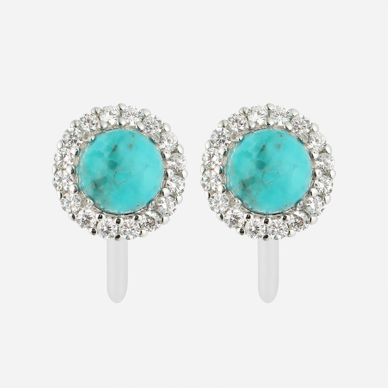 Pendientes de clip con diamantes y turquesa-Plata