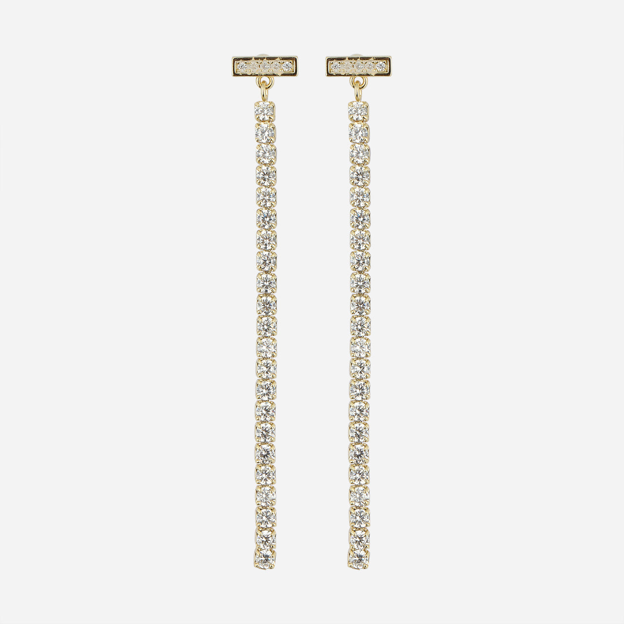 T-Shaped Diamond Clip Chain Earrings - Gold