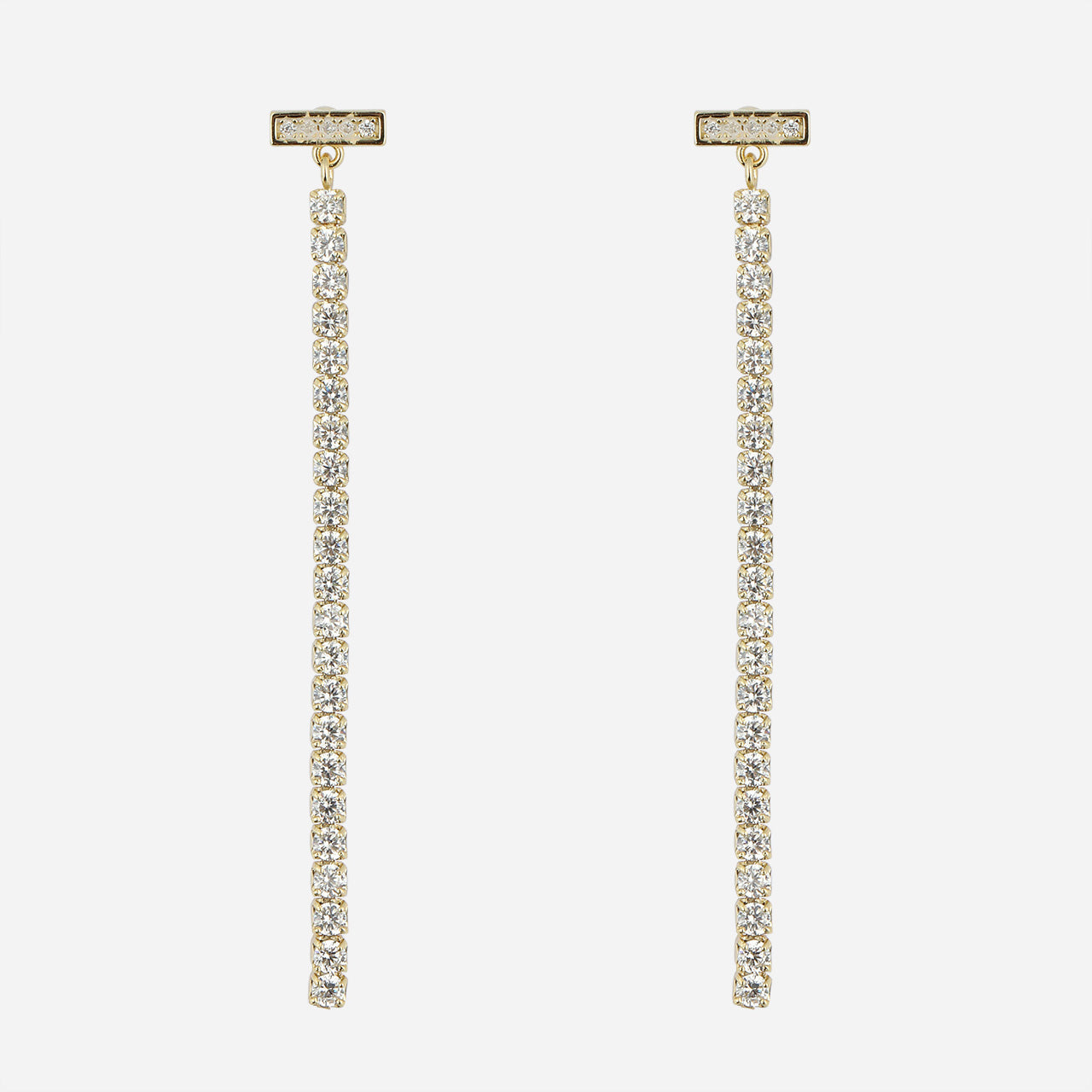 T-Shaped Diamond Clip Chain Earrings - Gold - SOMIY
