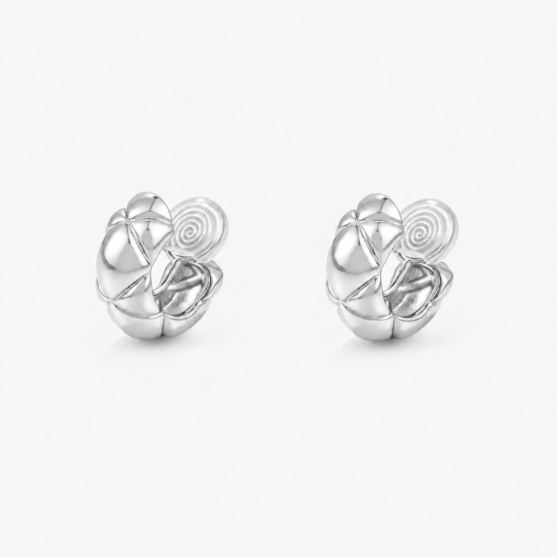 Quilted Dome Clip-On Hoop Earrings in silver by SOMIY