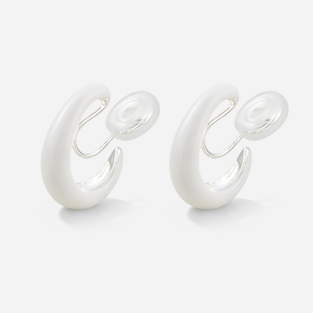White Accent Clip-On Hoop Earrings in white and silver by SOMIY