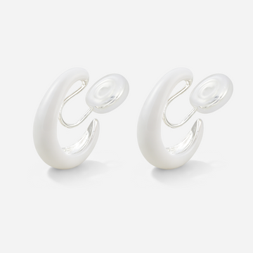 White Accent Clip-On Hoop Earrings in white and silver by SOMIY