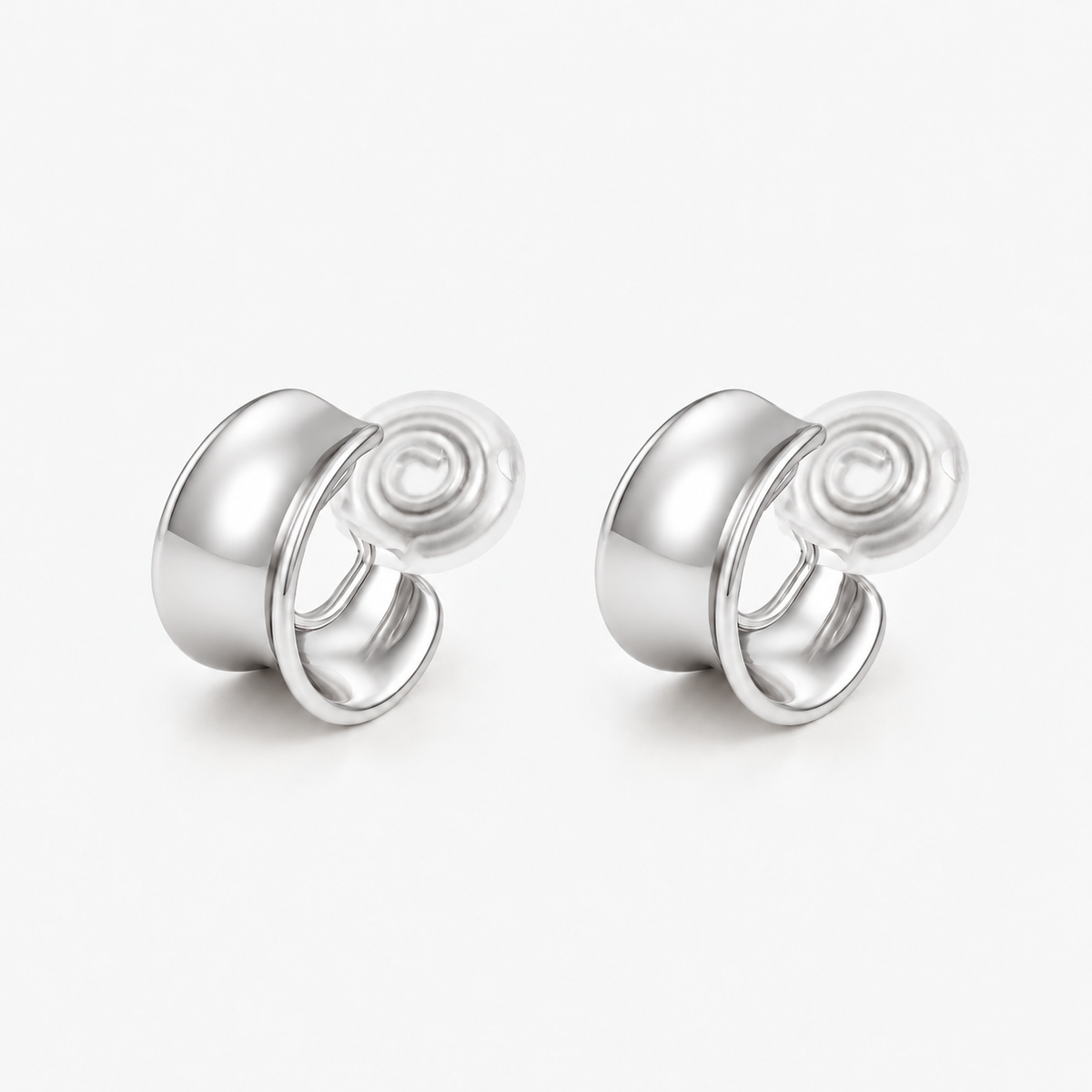Mini Chunky Polished Clip-On Hoop Earrings in silver by SOMIY